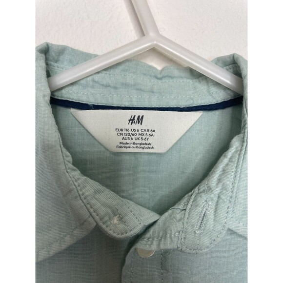 H&M Size 6 Button Up Woven Shirt Mint Green Long Sleeve Cotton Minimalist - Picture 5 of 9